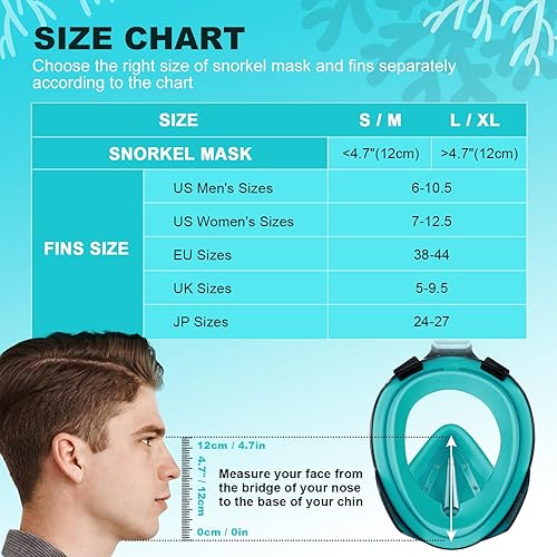 Miniatura 4 de Odoland Paquetes de esnórquel, máscara de esnórquel de cara completa para adultos y jóvenes con soporte para cámara, aletas de natación ajustables,
