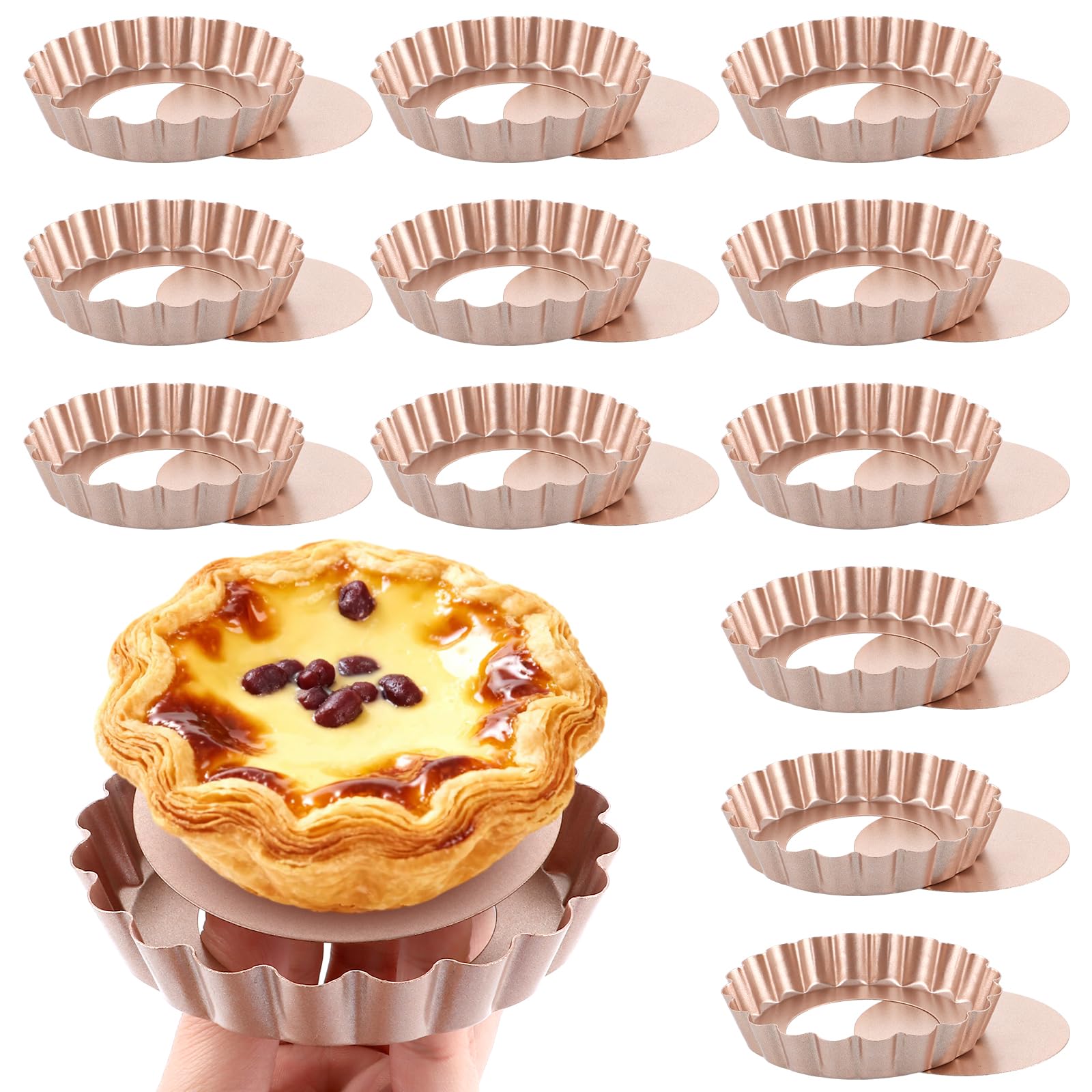 AKOLAFE 12 Stück Klein Quicheform mit Hebeboden 10 cm Tarteform mit Hebeboden Mini Tarteform Antihaftbeschichtet Tarteform Spülmaschinenfest Goldene Quicheform 4 Zoll für Obstkuchen Pizzen und Dessert