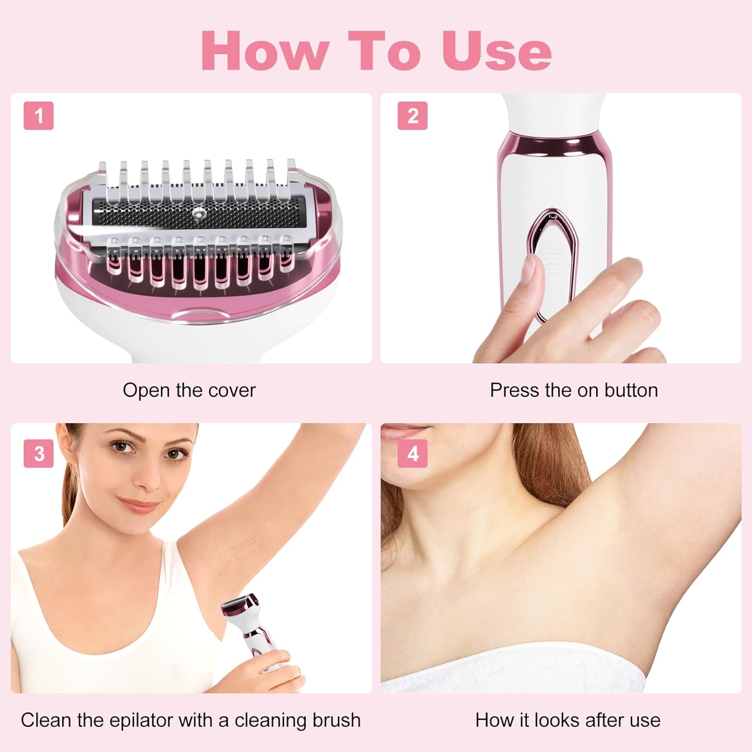 Epilators Hair Removal for Women, 4 in 1 3.0 Women Face Epilator, Facial, Eyebrow and Nose Hair Trimmer for All Skin Types, Removable and Washable Heads