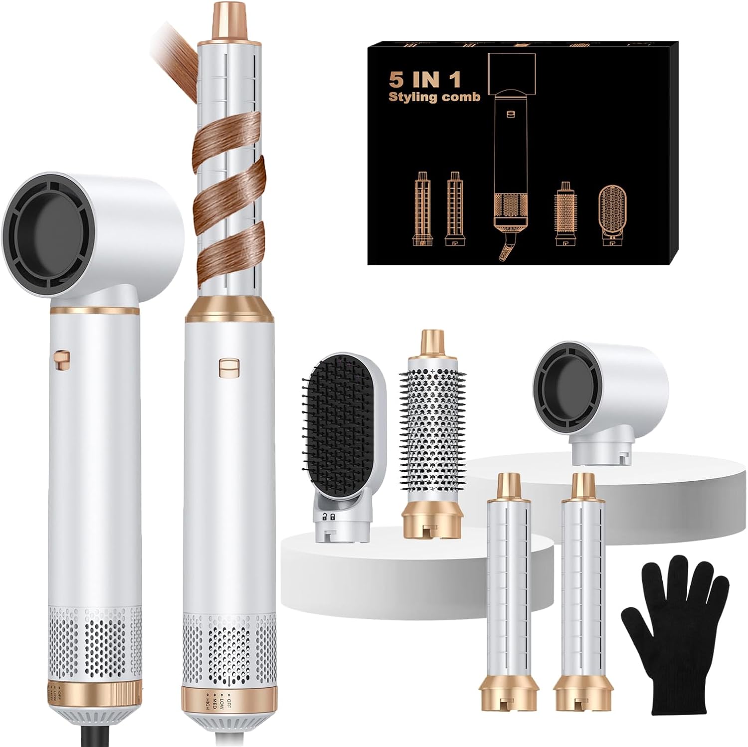 Blow Dryer Brush 5 in 1, Negative Ion Hair Dryer Brush Set Upgrade Hot Air Brush Air Styler Curling Wrap Air Curler, Curling Iron Hair Styling Tools As A Gift for Straight/Curl/Drying/Smoothing