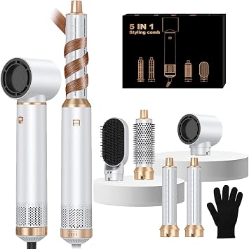 Hair Dryer Brush 5 in 1, Blow Dryer Brush Set with Air Curler Wrap Hair Styler, Negative Ionic Blow Dry Brush, Detachable Hair Tool for Curling, Volumizer,Straightener,Drying