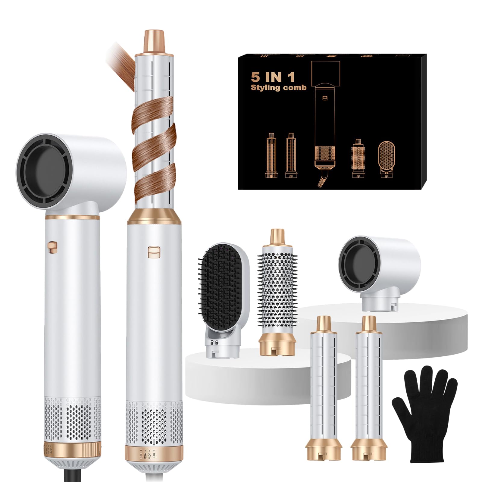 5 in 1 Hair Dryer Brush Set, Negative Ion Blow Dryer Brush Upgrade Hot Air Brush Air Styler Curling Wrap Air Curler, Curling Iron Hair Styling Tools As A Gift for Straight/Curl/Drying/Smoothing