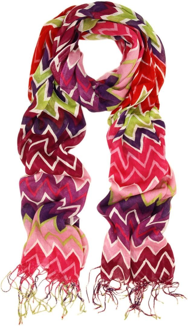 Multi Color Long Zig Zag Fringe Scarf
