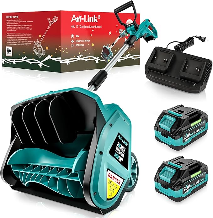 Electric Snow Shovel with Wheels, 17â€œ 40V 4.0Ah Cordless Snow Blower, Battery Powered Snow Thrower with Directional Plate & Adjustable Front Handle, with 8'' Depth, 22FT Throw Distance