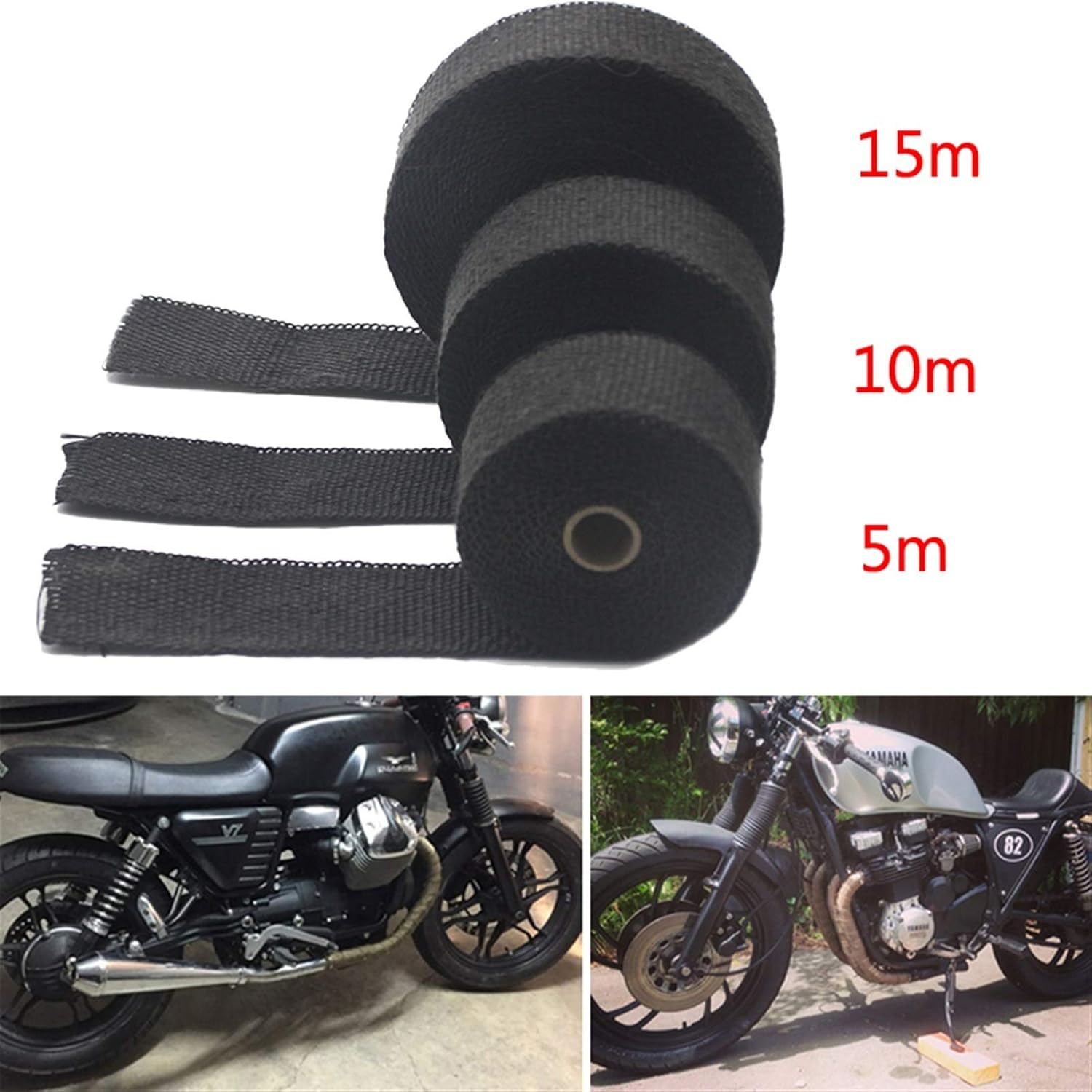 5 10 15M Thermal Tape Exhaust Pipe Header Heat Resistant Wrap Tape with Steel Ties Car Motorcycle Parts Racing(15M Titanium)