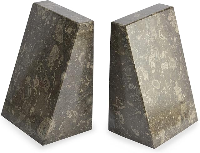 Himalayan Marble Dark Fossilstone Wedge Bookends