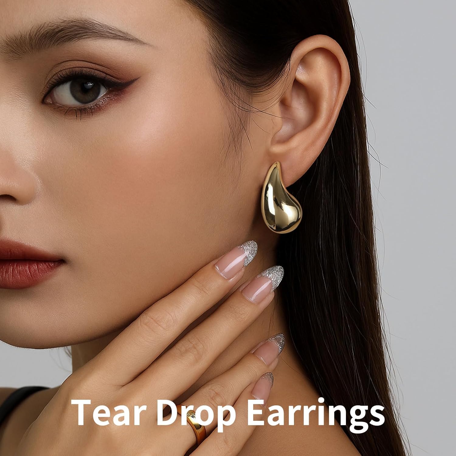 Teardrop Earrings for Women 14K Gold Plated Chunky Hoop Waterdrop Earring Dangle Lightweight Statement Drop Earrings Hypoallergenic Trendy Fashion Jewelry Gifts - Image 2