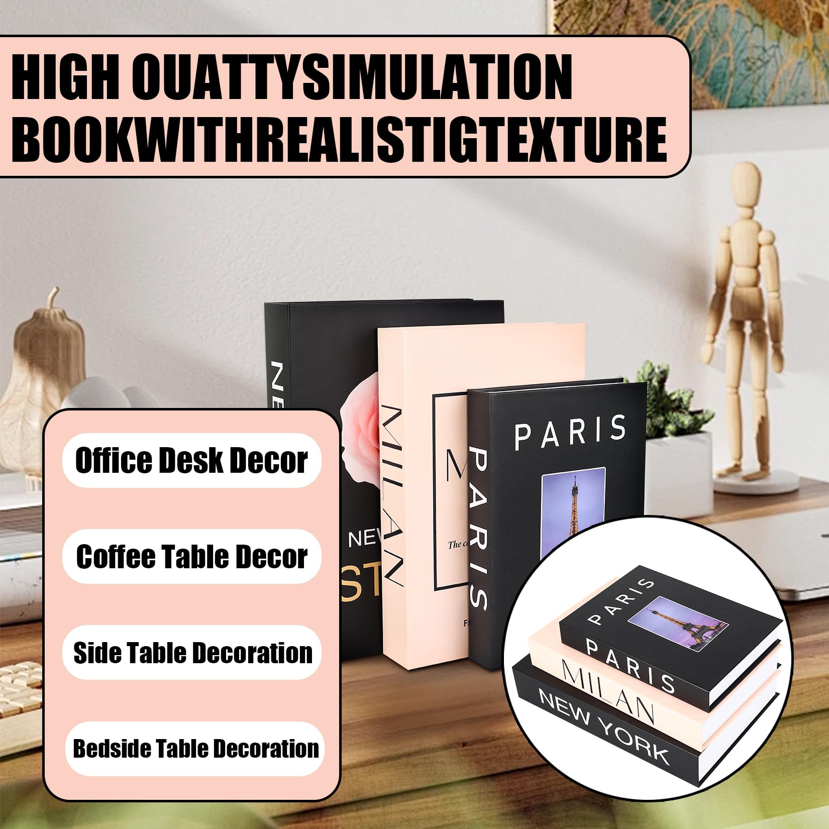 3 stuks decoratieve boekeninrichting, decoratieve namaakboekenset, decoratieve opbergdozen, boek kantoor opslag, salontafel, woondecoratie