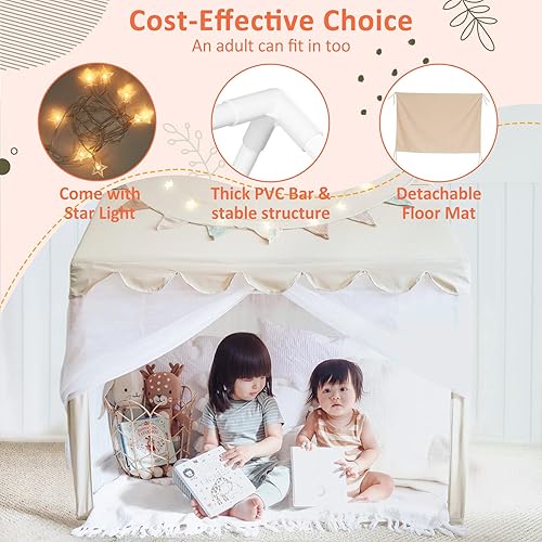 Miniatura 3 de Tienda de campaña grande para niños, casa de juegos para interiores y exteriores, rincón de lectura con luz de estrella, fácil de lavar, mini