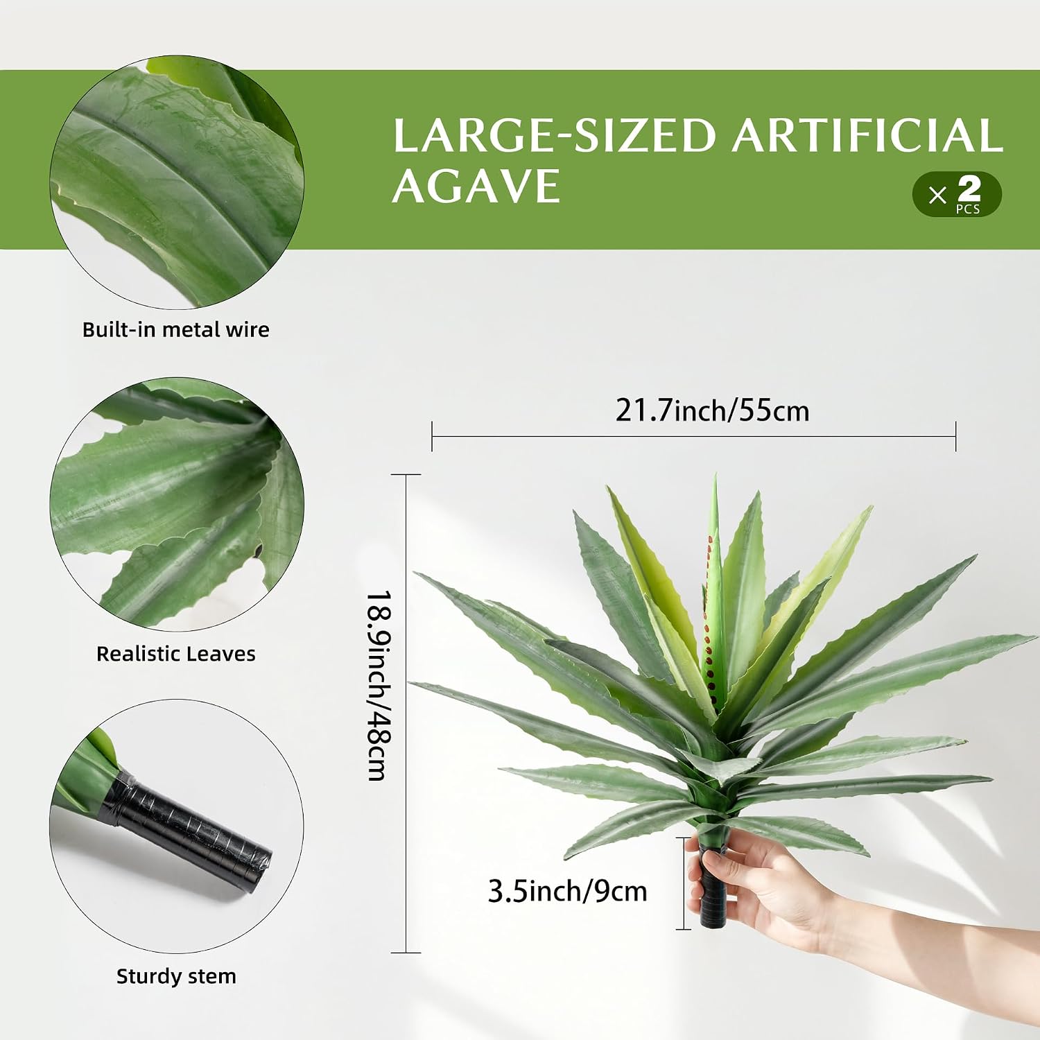 Artificial Agave Plant Outdoor, 22Inch Fake Plants UV Resistant for Indoor, Faux Large Plant Fake Greenery with UV Resistant Decor for Home Porch Garden, Housewarming Gifts（2Pack）