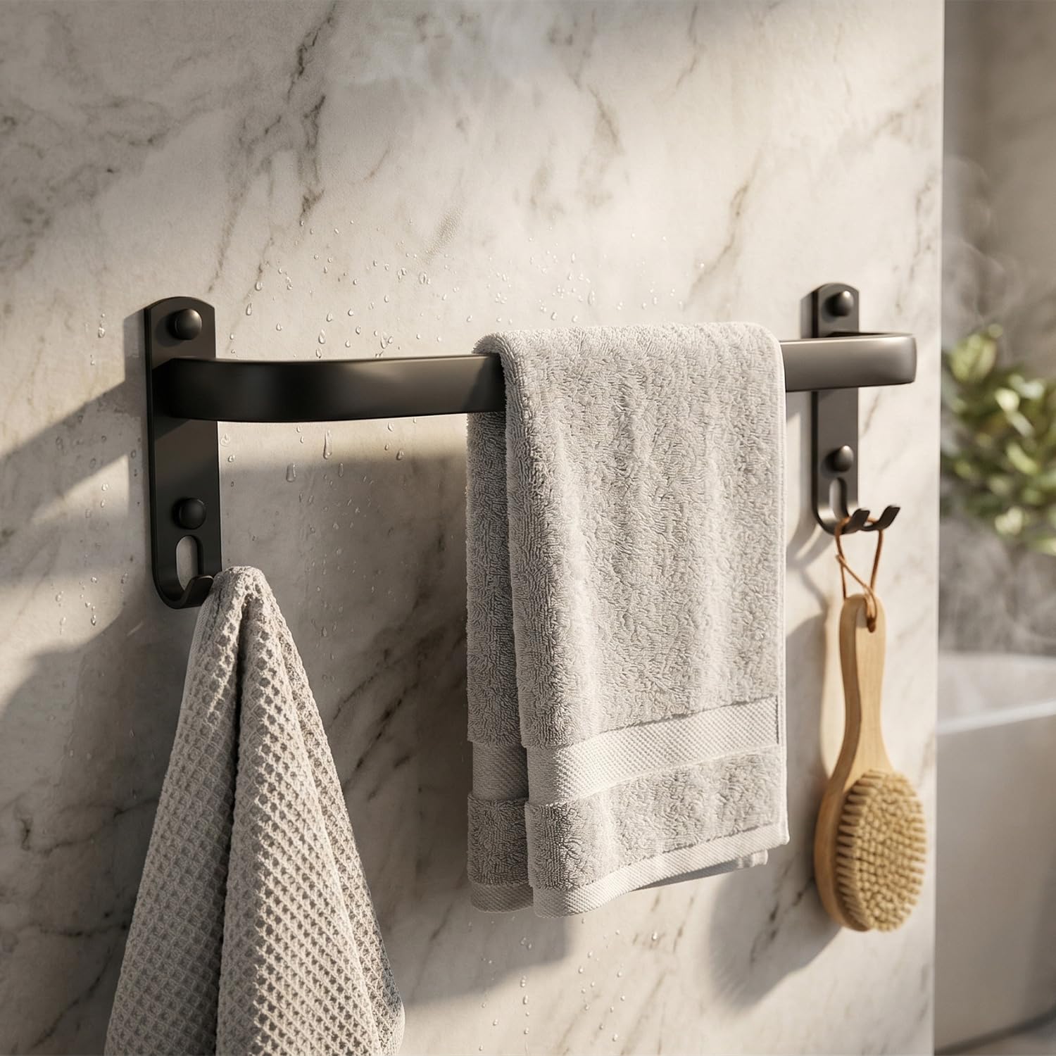 QWORK® Towel Rail 40cm – Matte Black Wall Mounted Towel Holder for Bathroom, Kitchen & Cloakroom – Heavy Duty Stainless Steel Hand Towel Rack, Modern Single Bar Bathroom Accessory