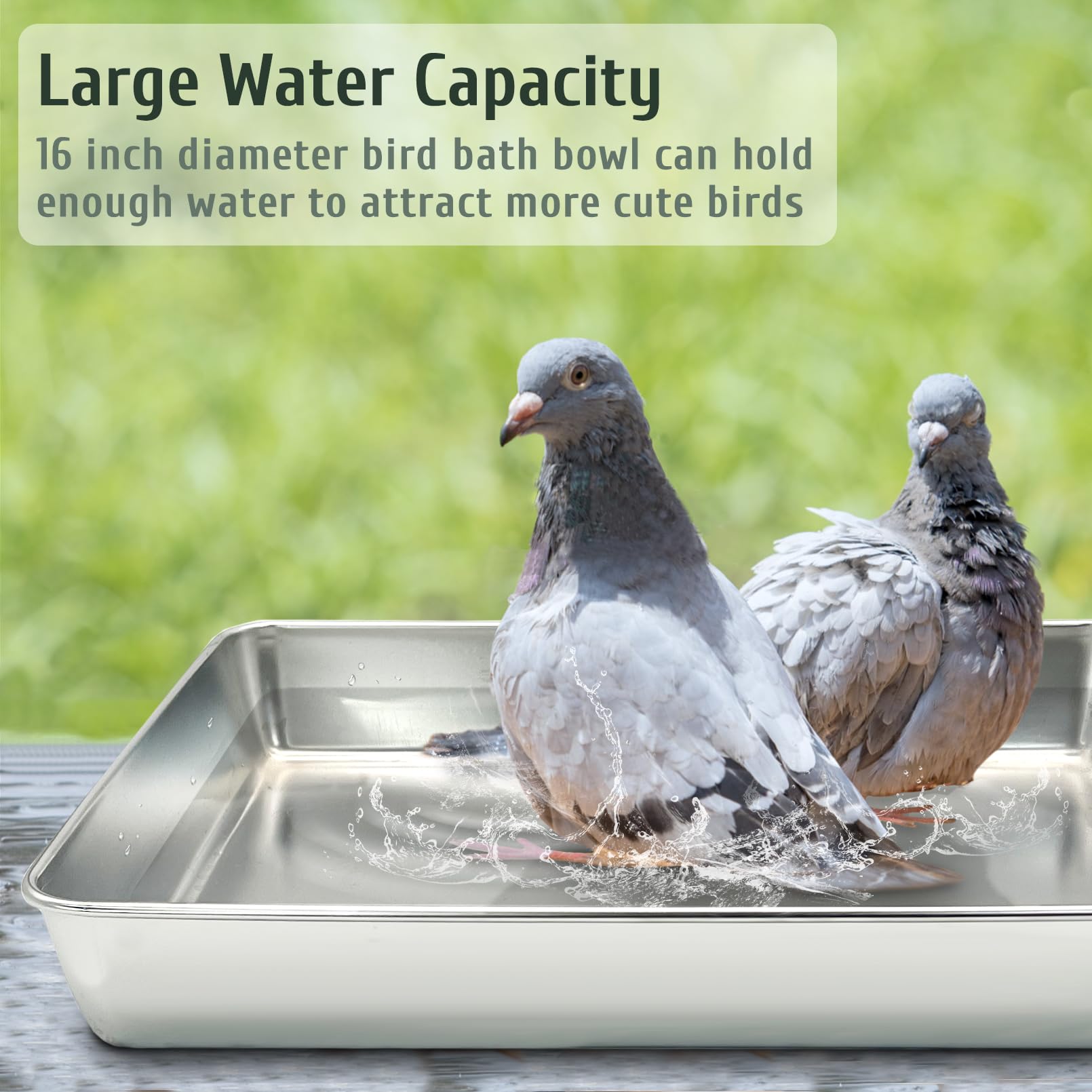 kathson Stainless Steel Bird Bath 16.14"×12.2"×2.36" Metal Bird Bath Tray Pet Bird Cleaning Accessories Bird Bathtub Bird Bath Tray Pet Shower Tub Pigeon Bathtub Bird Cage Bathtub Tray - image 6