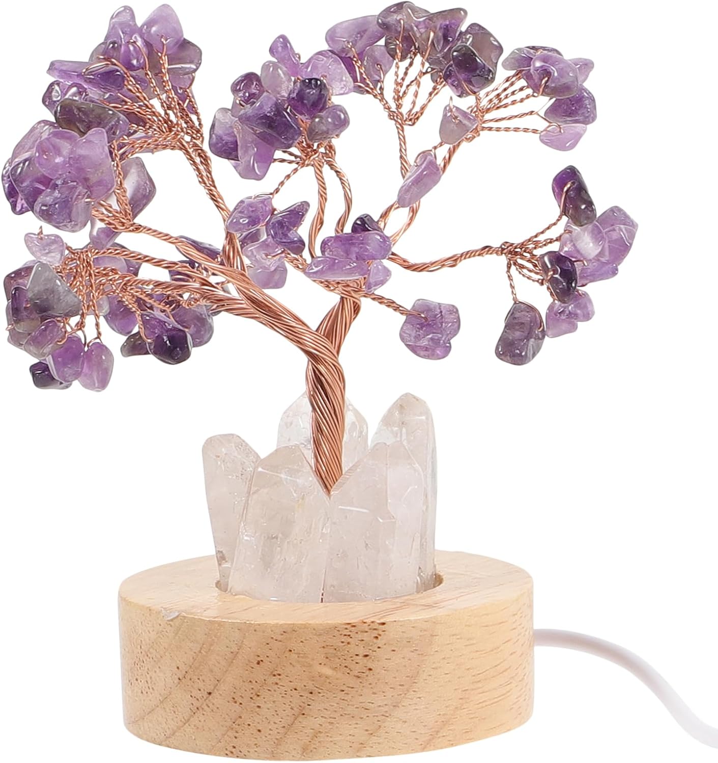 Crystal Tree, Amethyst Crystal Tree for Home Decor, Gemstone Bonsai Gemstone Quartz with Wooden Base, Home Office Desk Decoraion for Wealth and Luck