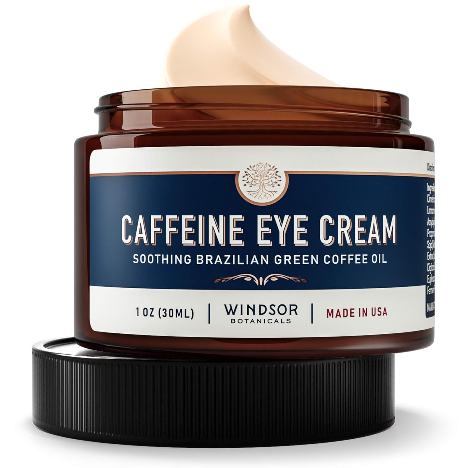Anti-Aging Caffeine Eye Cream - Windsor Botanicals Age-Defying AHA Formula - Moisturizes, Reduces Wrinkles, Dark Circles and Puffiness - With Soothing 100 Percent Pure Brazilian Green Coffee Oil - 1 oz : Beauty & Personal Care