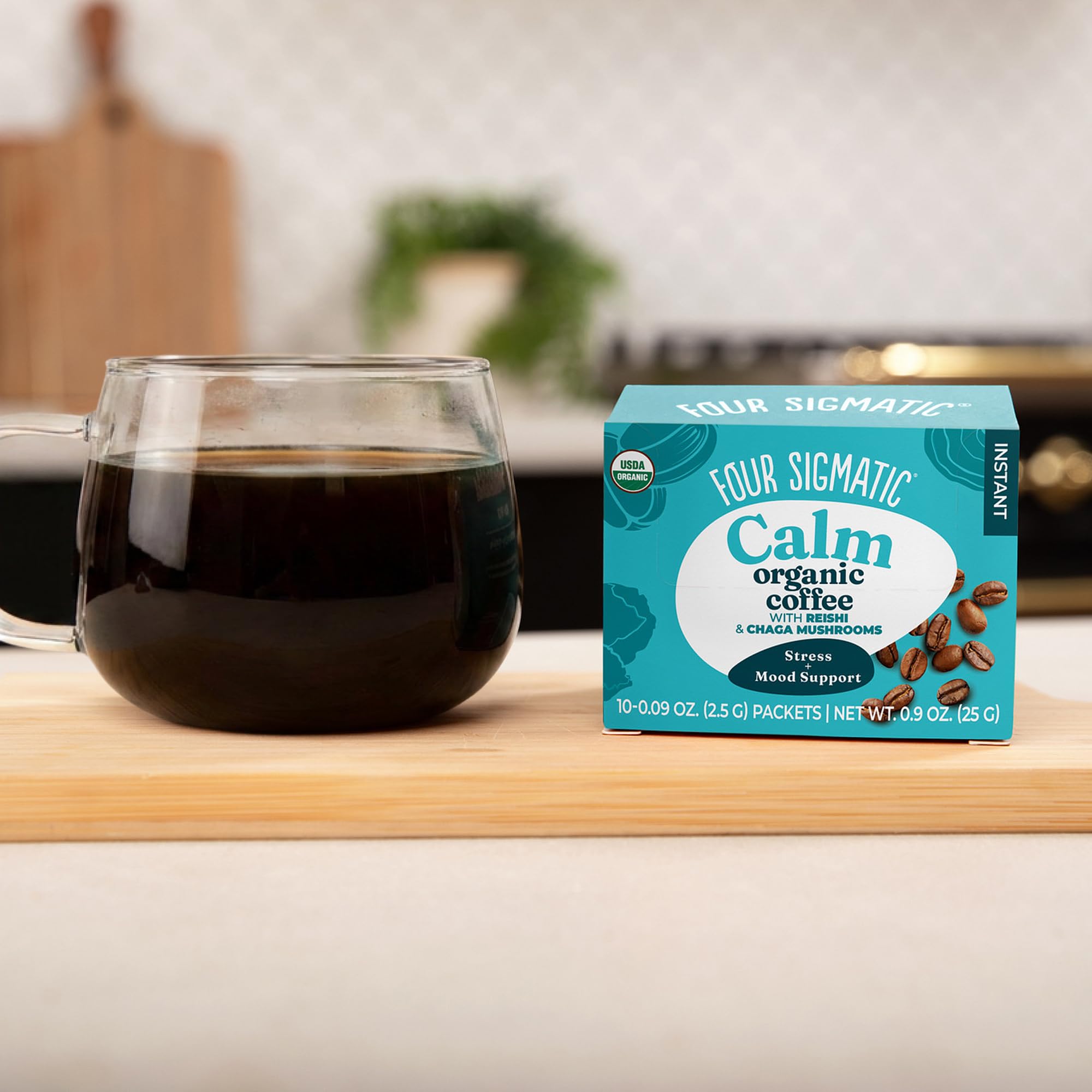 Four Sigmatic Organic Instant Adaptogen Coffee | Medium Roast Instant Coffee with Ashwagandha, Chaga, Eleuthero & Tulsi | Immune Support & Stress Relief | Pack of 10