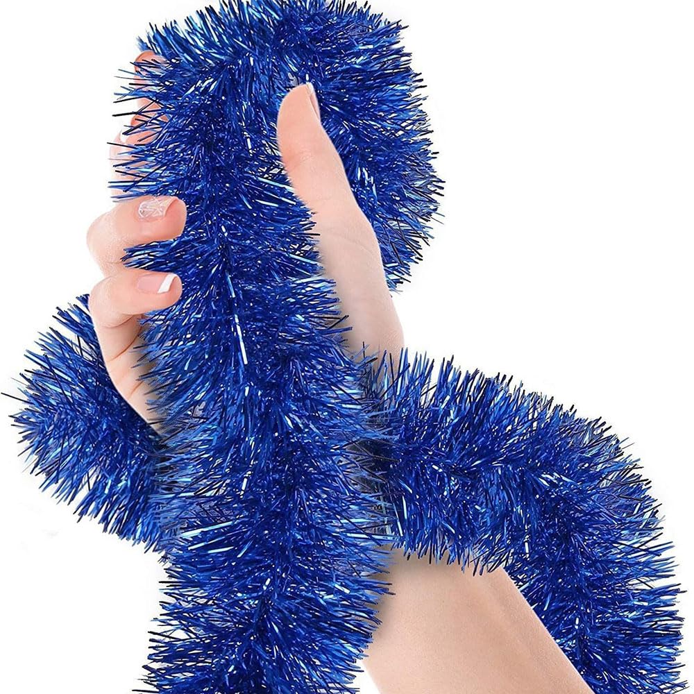 Odot 3Pcs Christmas Tinsel, 5M Xmas Shiny Tinsel Garland for Christmas Decorations, Xmas Tree, Wedding, Table Centerpiece, Fireplace, Stairs, Wreath, Doorway, New Year (Blue,5m)