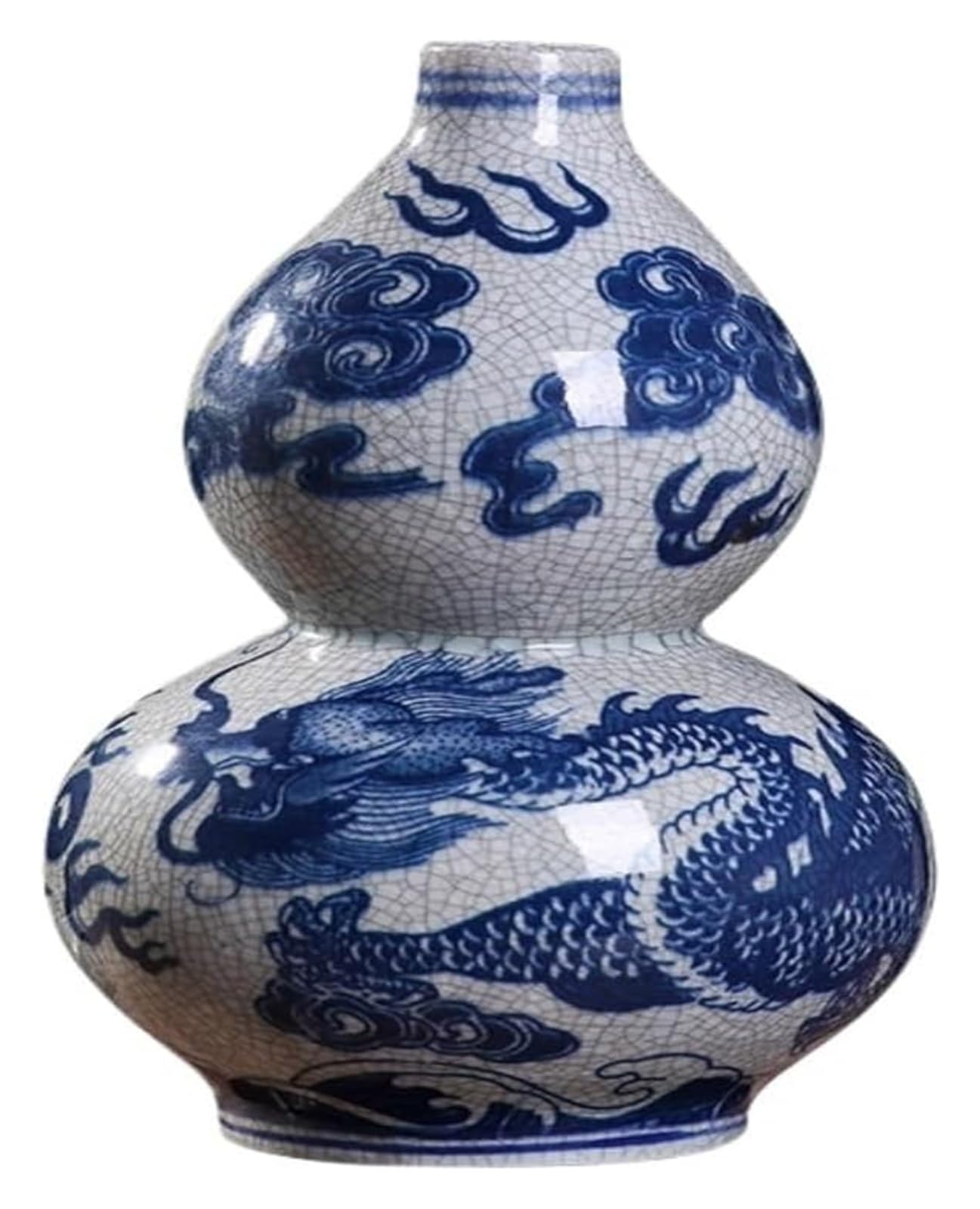 Bzgpmfud Bule Vase Desktop Flower Glass Blue And White Porcelain Dragon Pattern Cracked Glaze Ceramic Antique Home Ornaments Vase(E)-Blue-F(Grey Wolf)