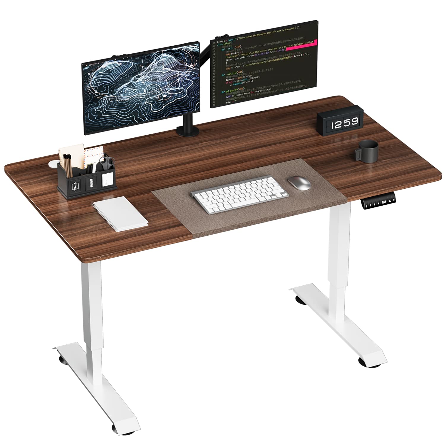YESHOMY Electric Height Adjustable Computer Table, 55 x 27 Inch Home Office Standing Desk for Healthy Working, Walnut