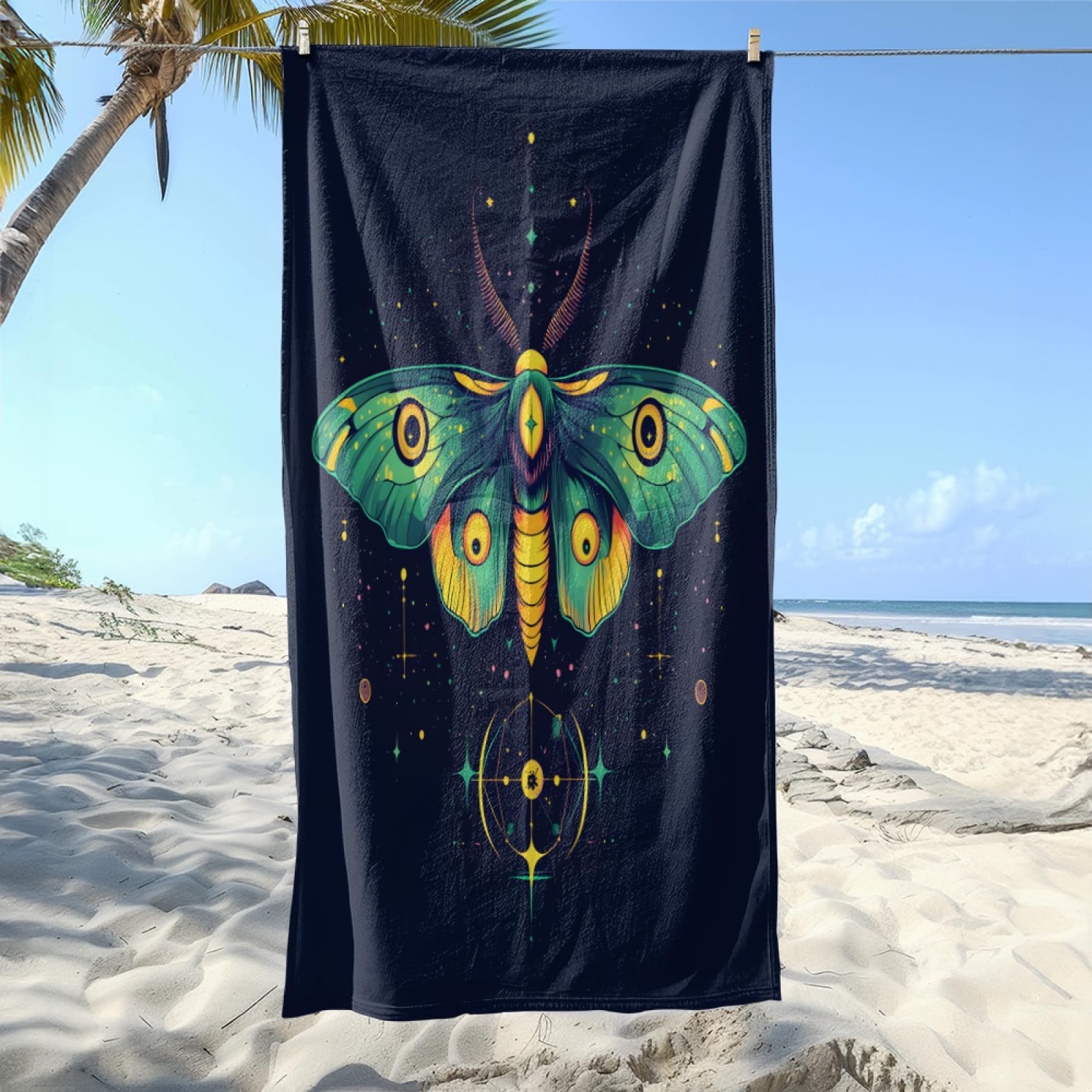 Toalla Playa Estrellas Amarillas Verdes Toalla Playa Grande Piscina Microfibra Toallas Baño Sin Arena Beach Towel Absorbente Secado Rápido Toallas de Baño Ducha para Viajes,Natación,Camping 150x200cm