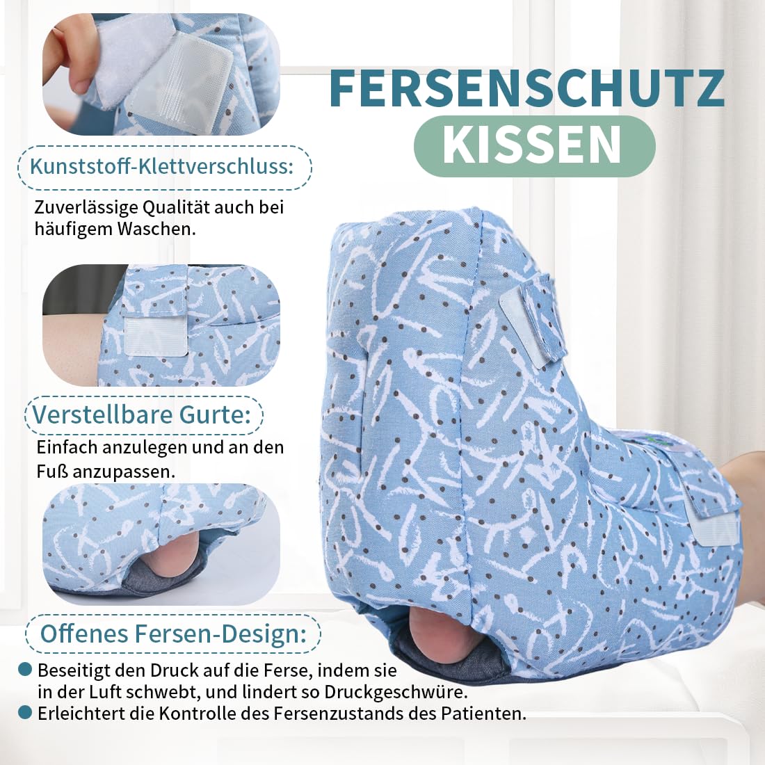 Fersenschutz für Bettlägerige–Offene Ferse gegen Druckstellen & Dekubitus, Weiches doppelt gepolstertes Fersenpolster, Atmungsaktiv, Waschbar, Unisex,1 Stück(Schlichtes Streifenmuster, Einheitsgröße)