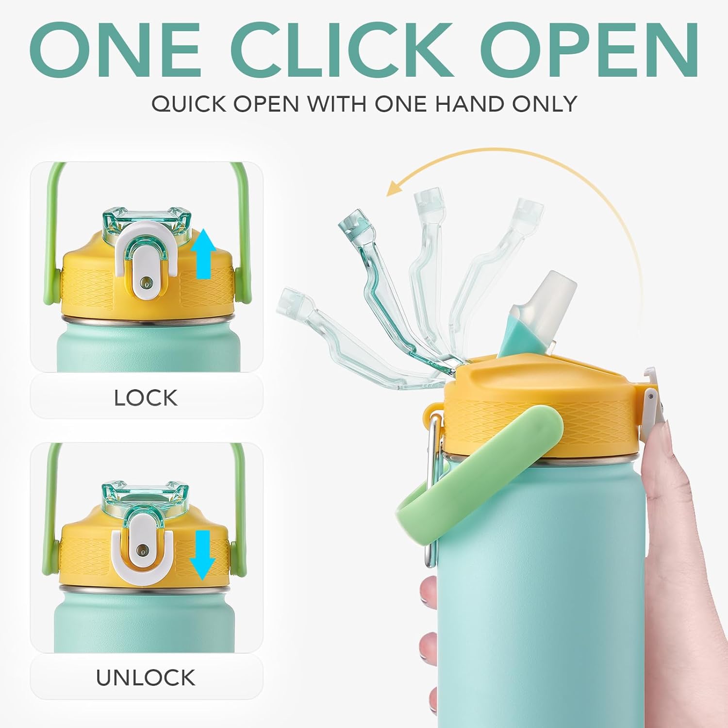 GOSWAG Insulated Water Bottle 24 oz, Stainless Steel Water Bottles with 2 Lids and Silicone Sleeve for School and Work, Double-Wall Vacuum Insulation - Image 6