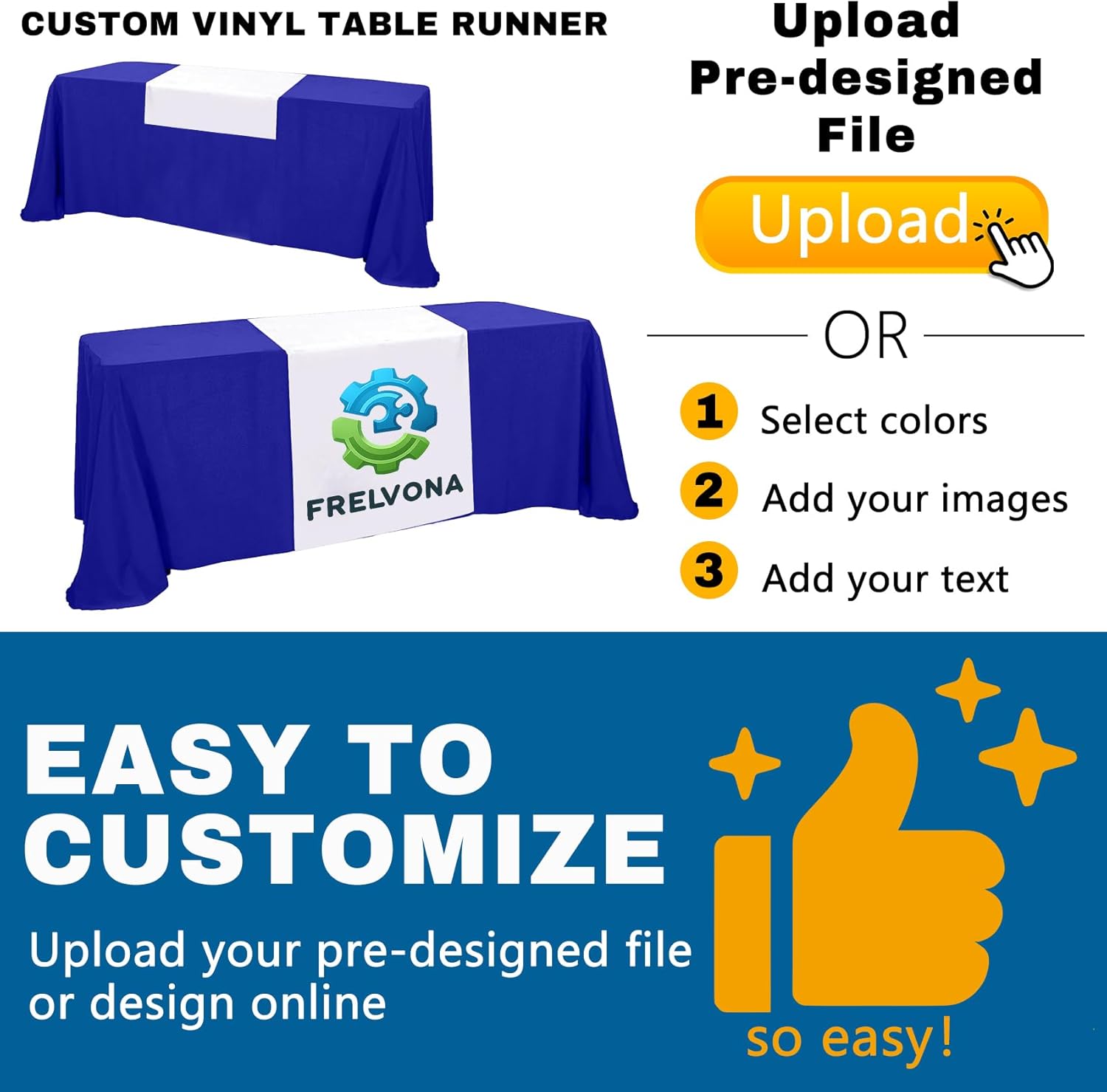 Custom Table Runner with Business Logo 36 in x 72 in, Customzied Banner and Signs, Personalized Vendor Display Supplies Customizable Promotional Items with Your Logo Table Cloth