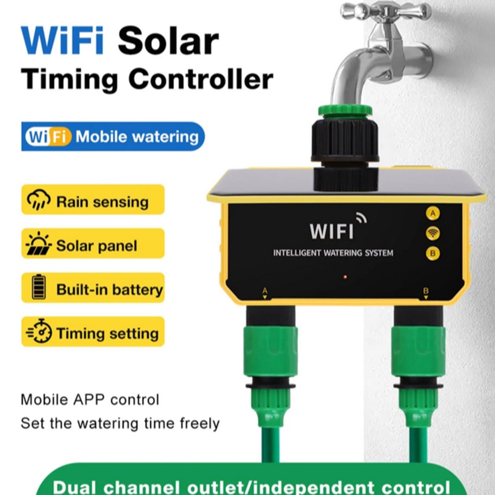 Timer di irrigazione intelligente a energia solare WiFi con controllo tramite app, sistema di irrigazione automatico per giardino prato esterno (1 presa)