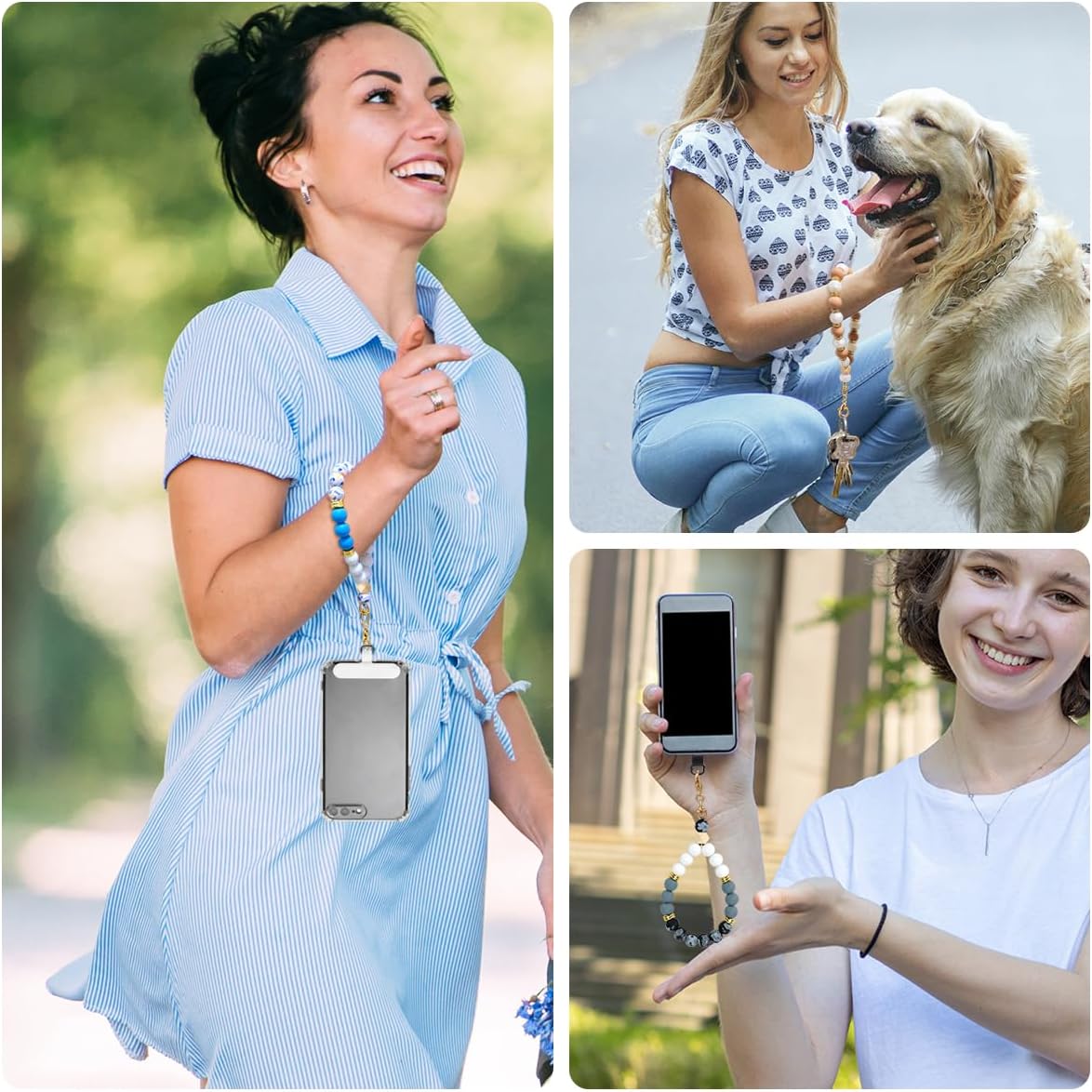 Silicone Beaded Phone Wrist Strap, Cellphone Lanyard with Tether Tab, Hands Free Wristlet Chain Bracelet - Image 6