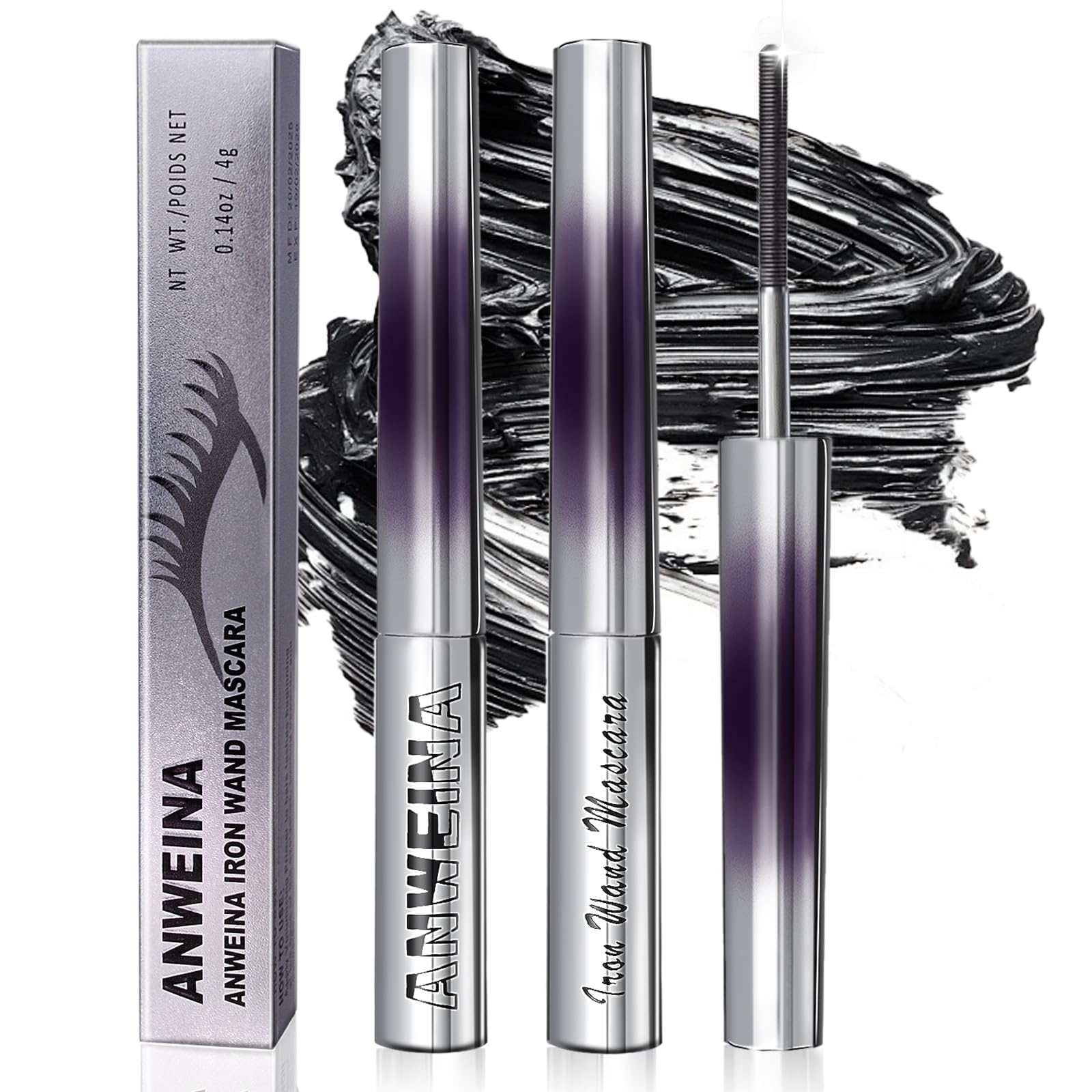 2PCS Iron Wand Mascara, Telescopic Tubing Mascara Black Washable Metal WandMascara, 3D Curling Iron Wand Fiber Lash ExtensionMascara Non-Clumping Smudge-Proof Long Lasting No-Flake (Black)