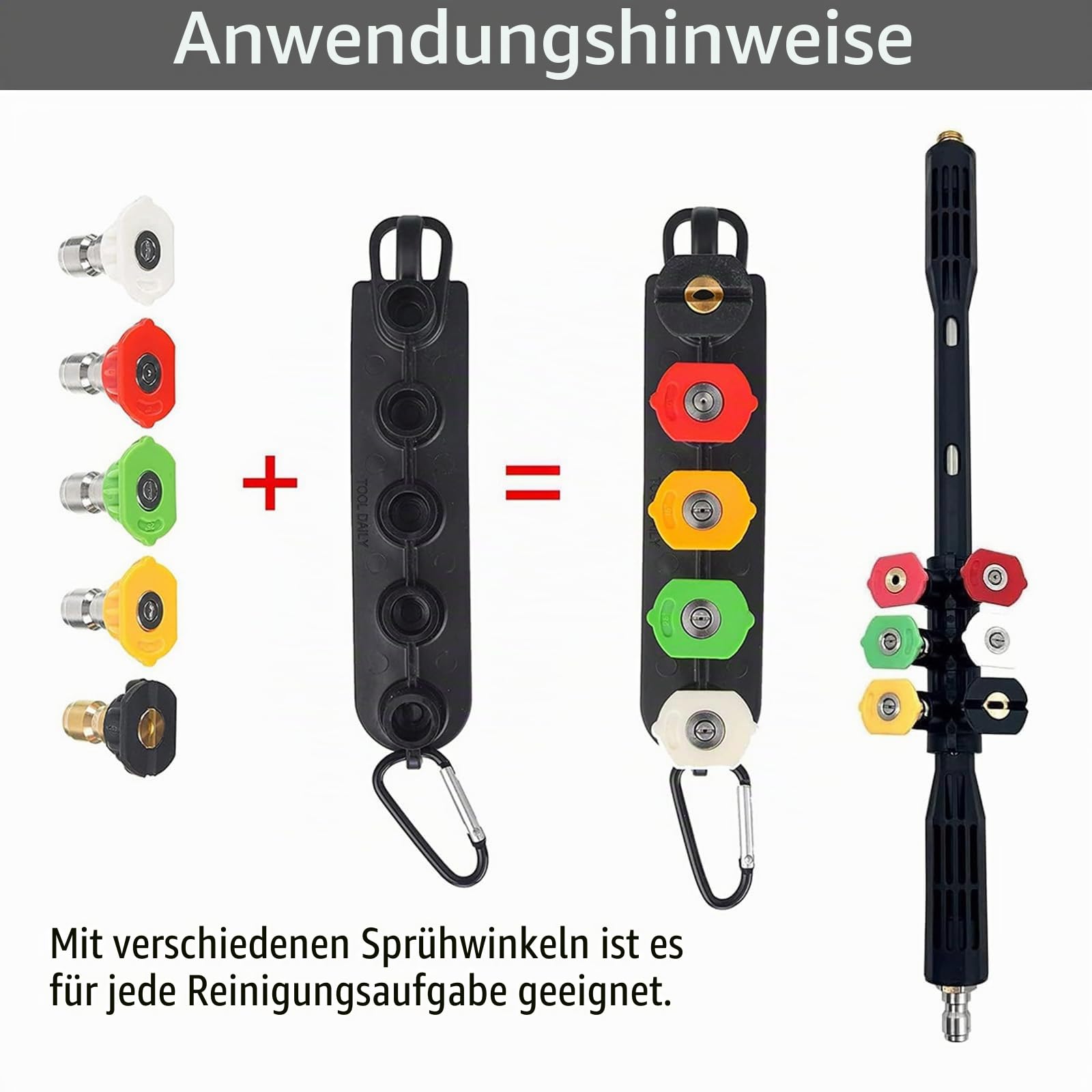 Hochdruckreiniger Verlängerung für Kärcher, 10er Pack Verlängerungsrohr Kit 4000 psi Hochdruckreiniger Zubehör mit 5 Düsenspitzen 1/4 zoll Schnellanschluss Hochdruckdüse für Gartenschlauch