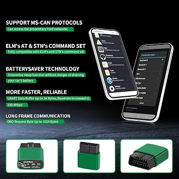 أداة تشخيص الماسح الضوئي VGATE vLinker FD Bluetooth OBD2، وقارئات رموز السيارة وأدوات المسح الضوئي لنظامي التشغيل Android وWindows (وليس iOS)، ومحول OBD2 اللاسلكي، وتشخيص تلقائي لجميع الأنظمة لفحص ضوء المحرك
