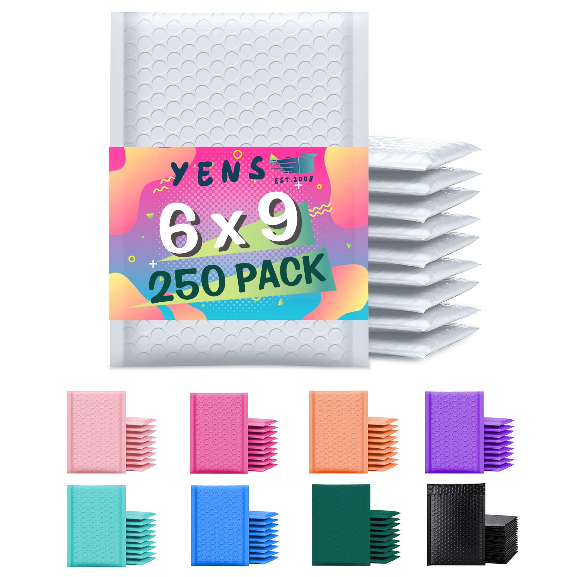 Yens Bulk Color Bubble Mailers Padded Shipping Envelopes, Self-Sealing, Water-Resistant, Multiple Colors, for E-commerce and Business Mailing (White,