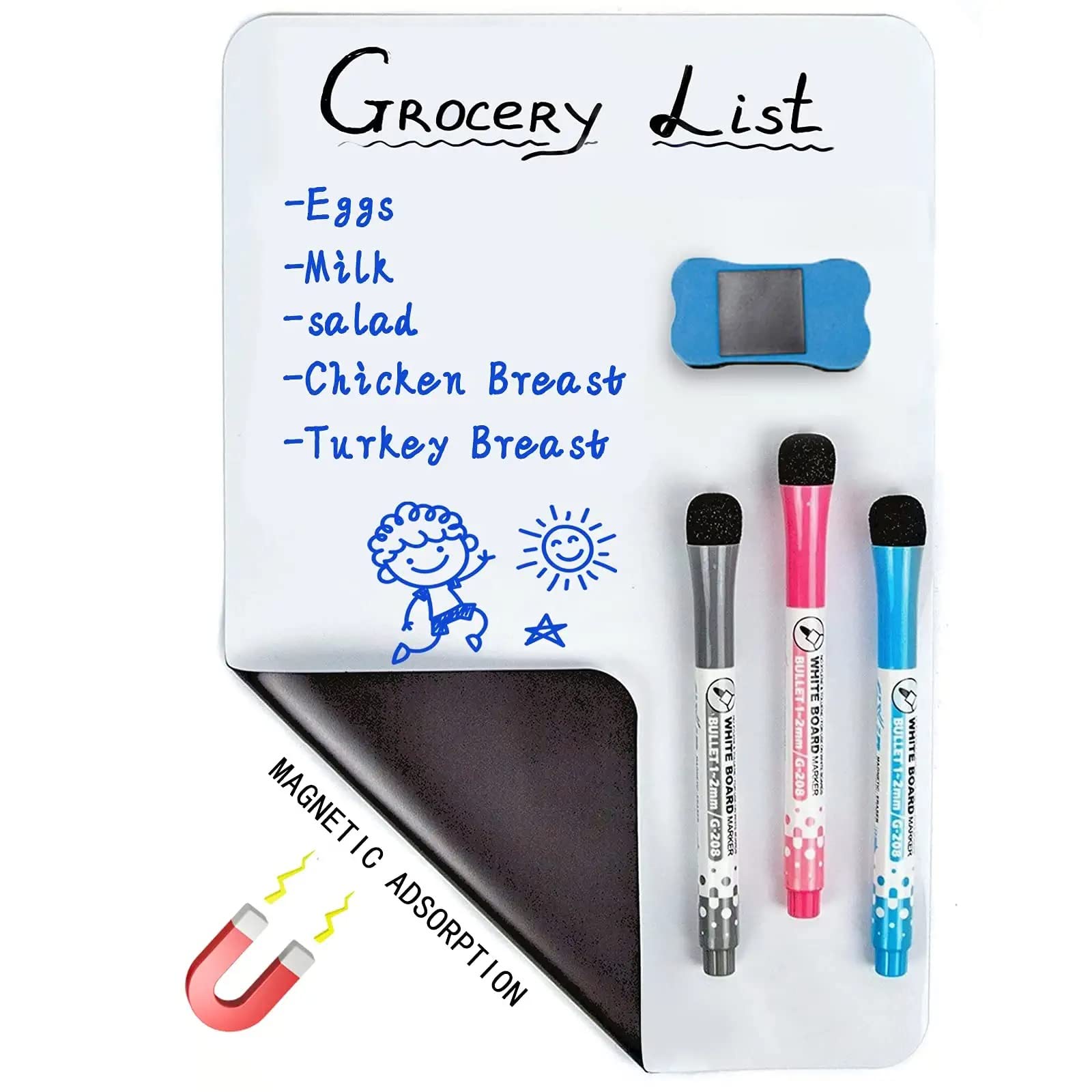 Whiteboard Magnetic Dry Erase Board Self Adhesive, for Any Smooth Surface with New Stain Resistant Technology,for Kitchen, Decor, Grocery Lists, Metalic Boxes, Office Notice Board (12” X 8”)5 Pack