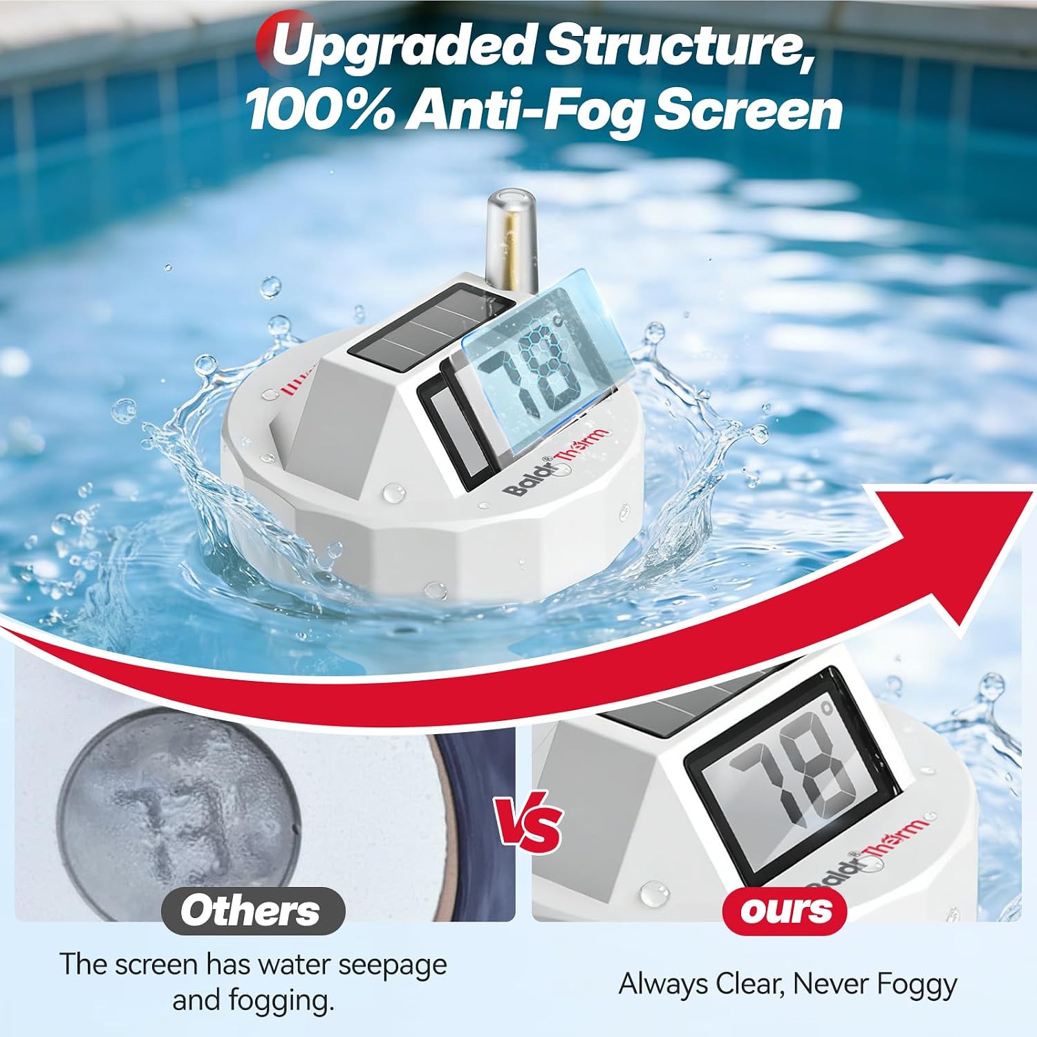 BaldrTherm WiFi Smart Pool Thermometer, IPX8 Waterproof Floating Digital Water Temp Monitor with App, Easy Reading & Alert Notifications for Ponds, Hot Tubs, Swimming Pools