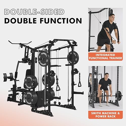 Miniatura 6 de GMWD Smith - Jaula de potencia para máquina, sistema multifunción de gimnasio en casa con sistema cruzado de cables, estación de entrenamiento de
