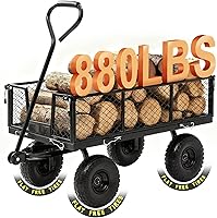 HEAHOLD Heavy Duty Garden Wagon Cart - 880 LBS Steel Utility Cart with 10" All-Terrain Solid Tires, 180° Rotating Handle, Removable Sides