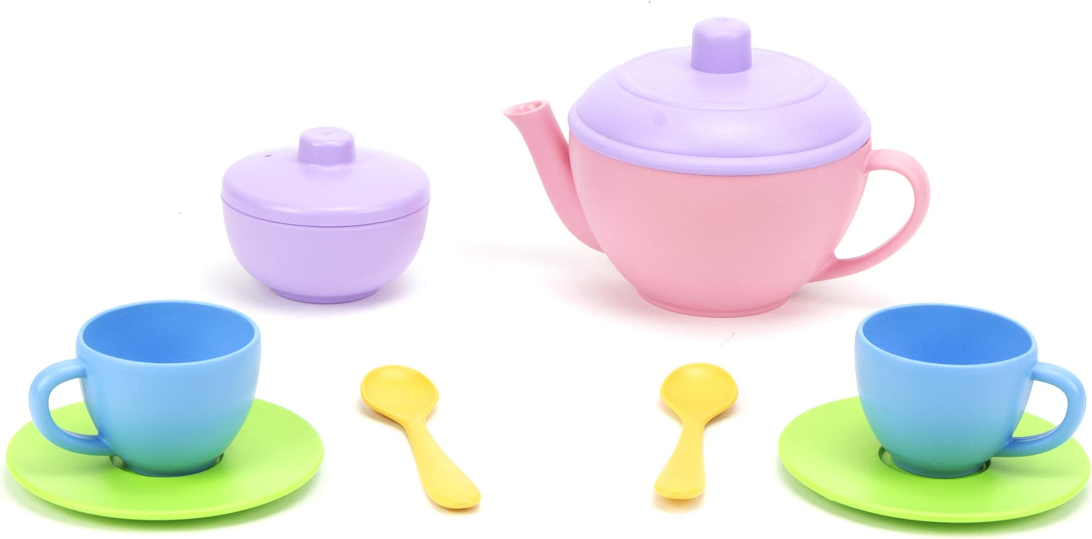 Tea for Two - 10 Piece Pretend Play, Motor Skills, Language & Communication Kids Role Play Toy. No BPA, phthalates, PVC. Dishwasher Safe, Recycled Plastic, Made in USA.