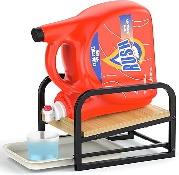 Laundry Detergent Holder Liquid Laundry Detergent Riser, Laundry Detergent Stand, Liquid Detergent Holder with Drip Tray for Laundry Room Organization Tilted-Black