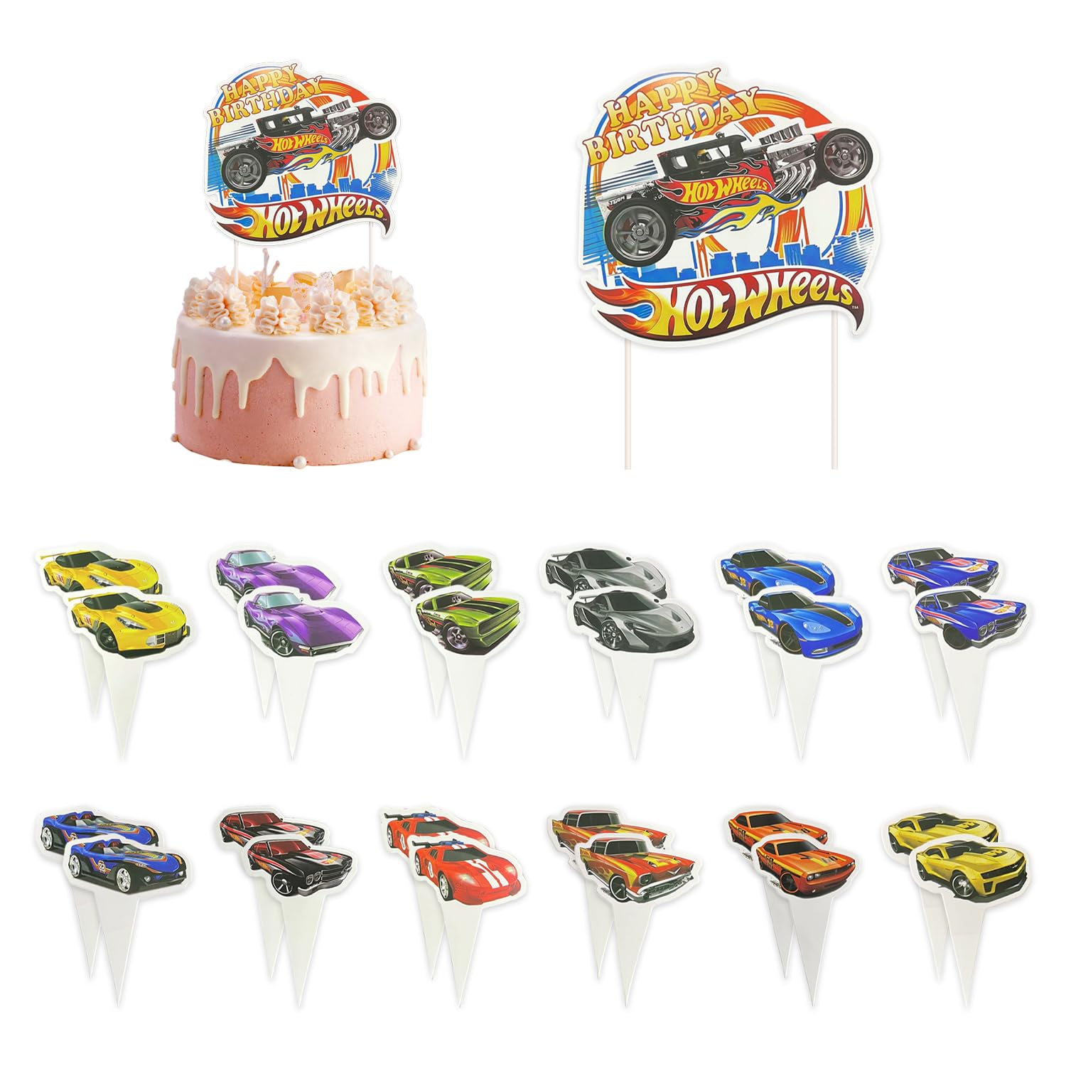 Vehyegoi Color 1 Large Insert And 24 Small Inserts, Racing Theme Cake Inserts, Cake Decoration Inserts, Birthday Party Supplies