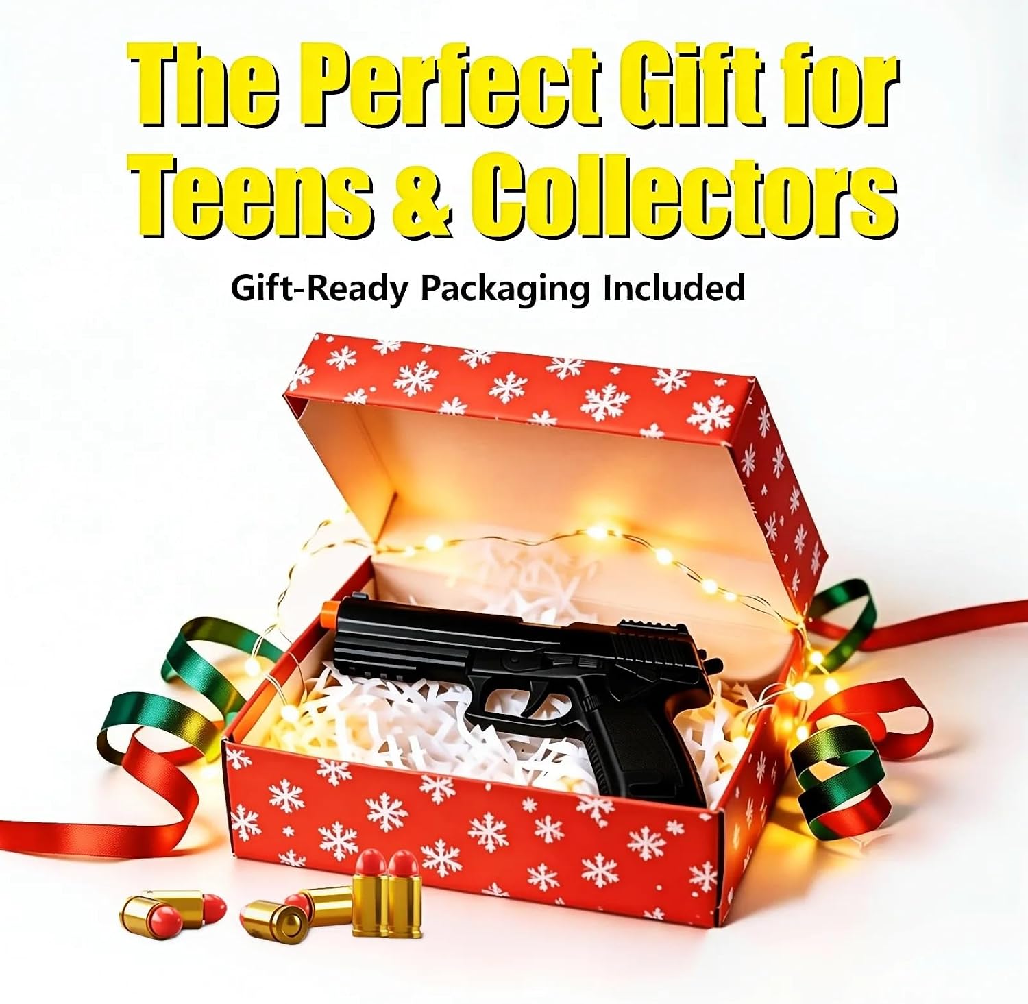 Auto-Eject Toy Pistol, Black, 2 Mags & 100 Bullets, STEM Gift for Teens | Spring-powered auto-eject, continuous shooting, no reload. 2 mags, 18 shells & 100 soft bullets. STEM gift for teens 14+