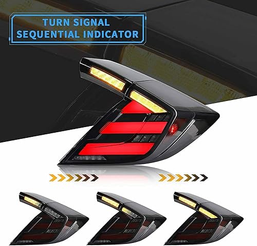 Miniatura 3 de HCmotion - Conjunto de luces traseras LED para Honda Civic 10Th Gen Tipo R Hatchback FK7 FK8 2016-2021 con señal secuencial, animación LED DRL Start