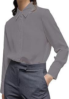 Silunma2021 Women's Solid Color Casual Chiffon Shirts Slim Commuting Long Sleeves Shirts Tunics Elegant Classic Shirts