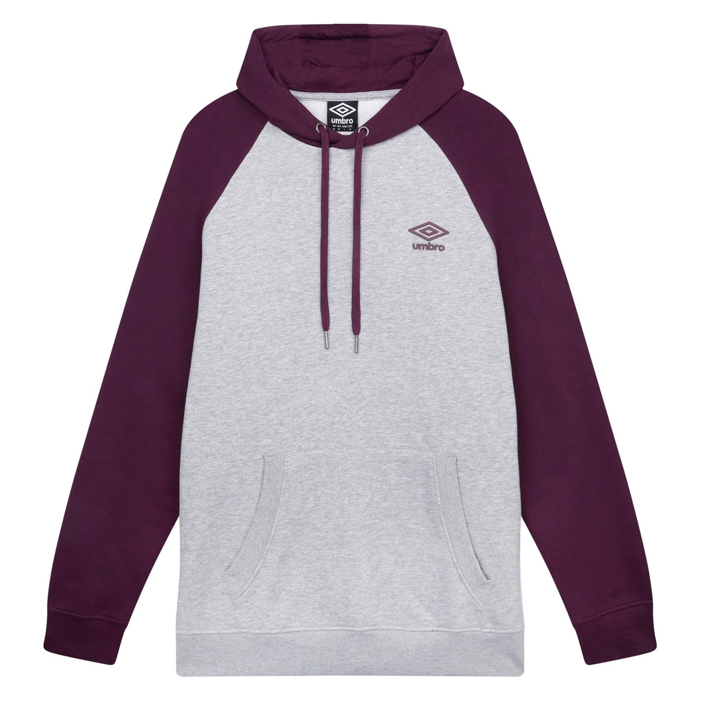 Umbro Mens Raglan Hoodie Grey Marl/Purple M