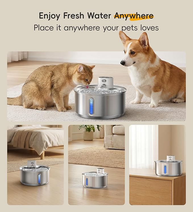 Fuente de Agua para Gatos Acero Inoxidable, 5.5L, con Batería miniatura 2