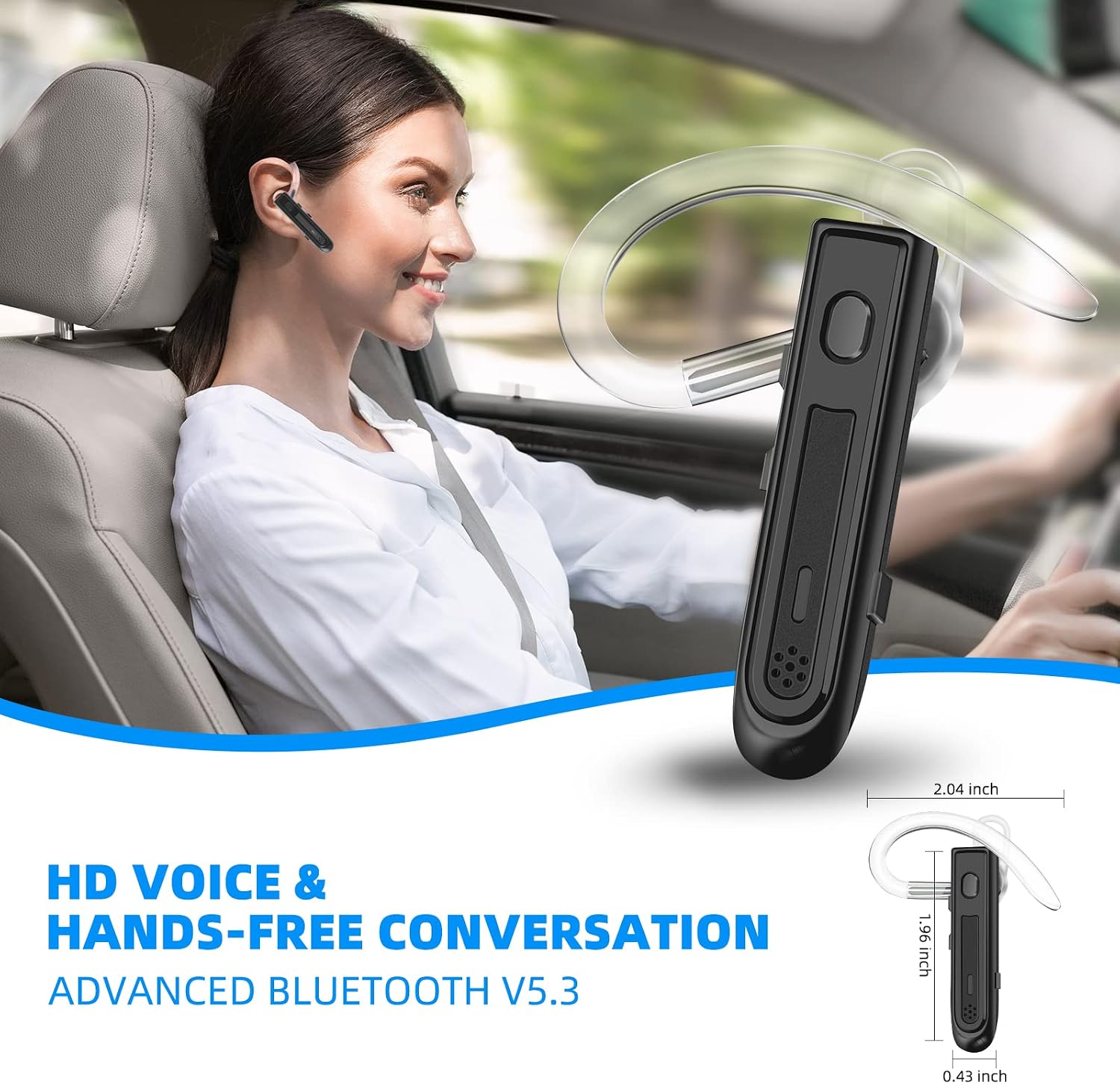 Englear Bluetooth Headset Noise Canceling for Cellphones Wireless Single Ear Bluetooth Earpiece with Microphone for Trucker（Dark Gray）
