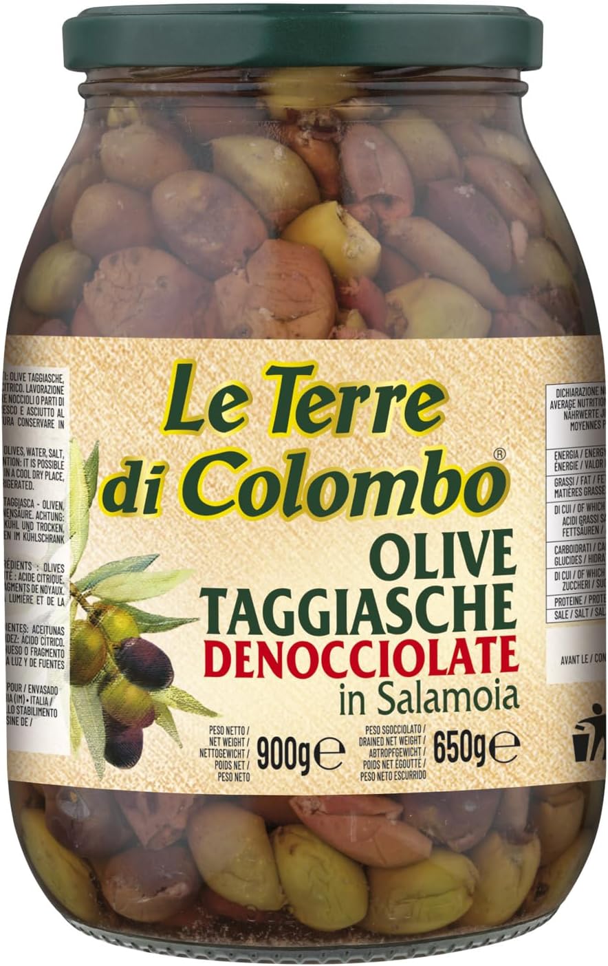 Le Terre di Colombo – Pitted Taggiasca Olives in Brine, 900 g
