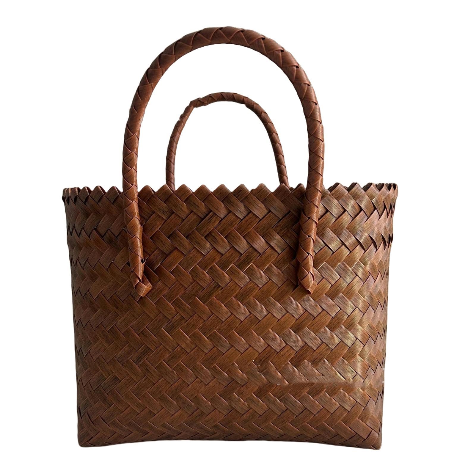 Borsa Paglia Borsa Intrecciata Fatta A Mano - Cesto di Plastica di Grande capacità, Borsa da Donna Semplice E Versatile-brown-21 * 10 * 20 Cm