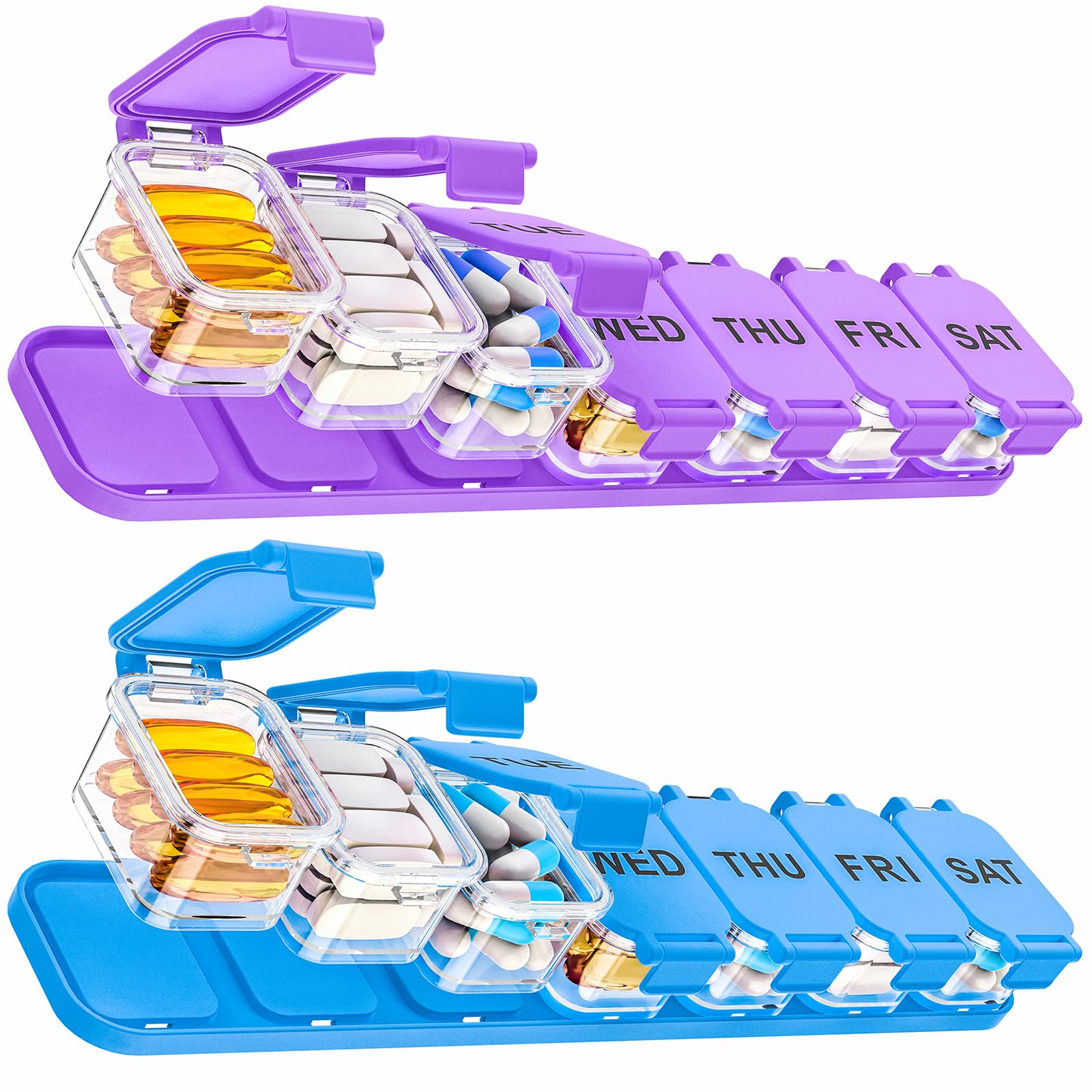 Yaklim 2-Pack Large Waterproof 7-Day Pill Organizer - Extra Large AM/PM Pill Boxes for Vitamins, Fish Oils & Supplements, Portable Daily Medication