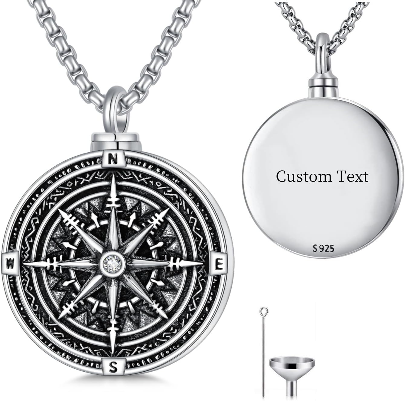 Urn Necklaces for Ashes S925 Sterling Silver Lion/Bullet/Compass Ashes Necklace with Funnel Filler Kit Cremation Jewelry for Men Human