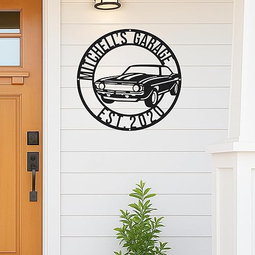 Miniatura 154 de Letrero personalizado de taller de garaje para hombres – Arte de pared de metal con nombre personalizado para entusiastas de autos, constructores y